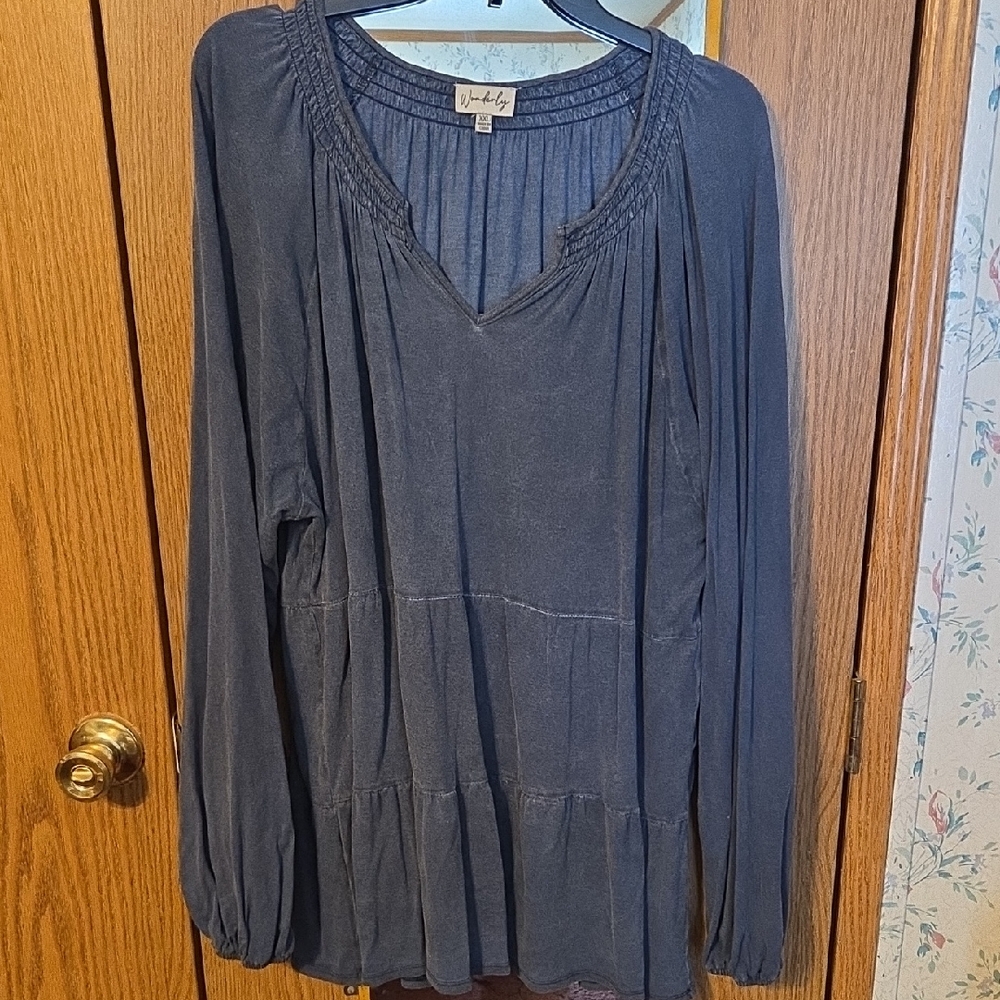 Wonderly Slate Blue Long Sleeve Blouse